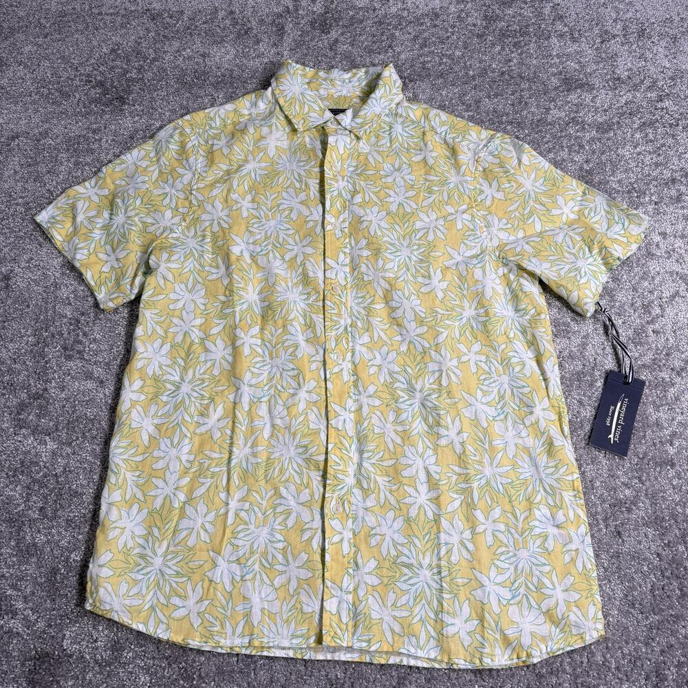 Vineyard Vines Shirt Mens Medium Yellow Floral Linen Short Sleeve Dockside
